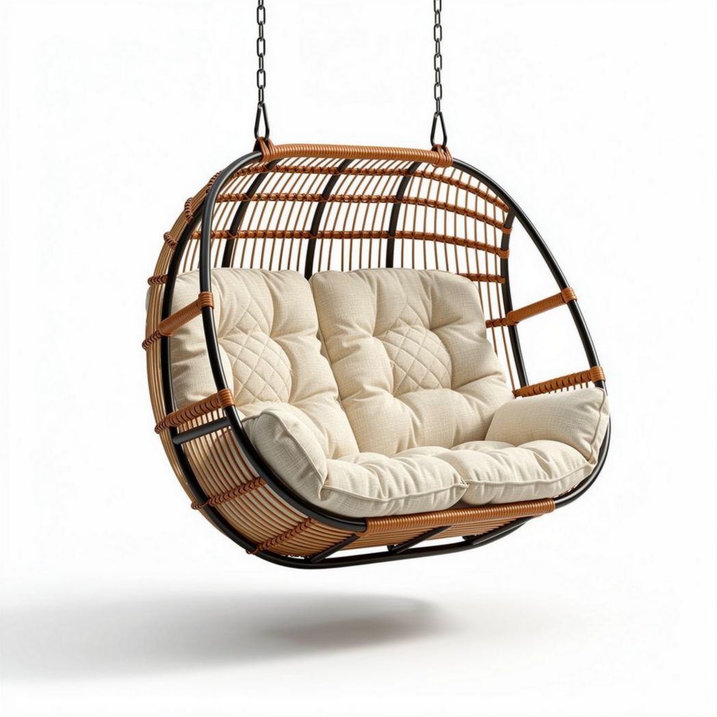 Hanging rattan chair with cushion for indoor and outdoor use 120 x 100 x 90cm