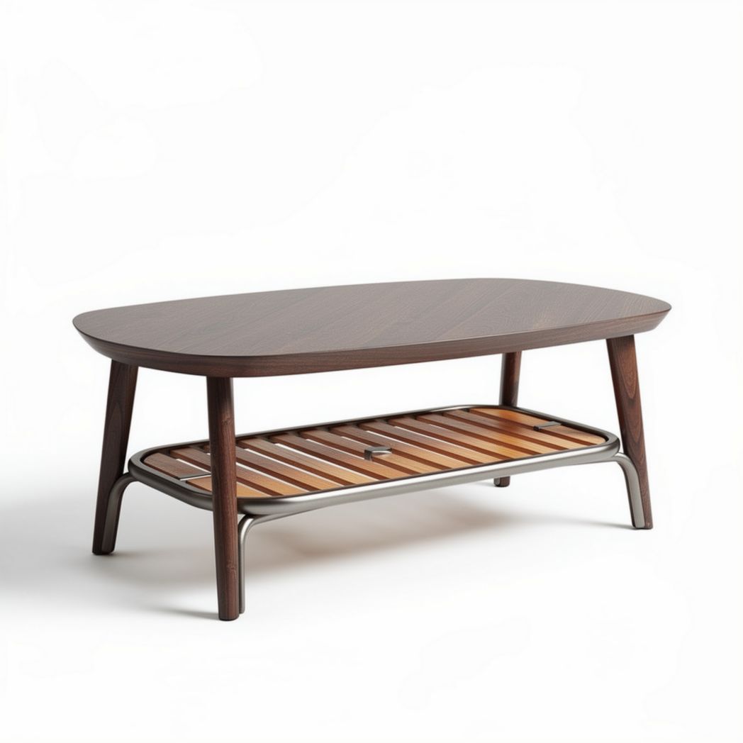 Wooden coffee table with metal frame and slatted lower shelf 120 x 60 x 40cm