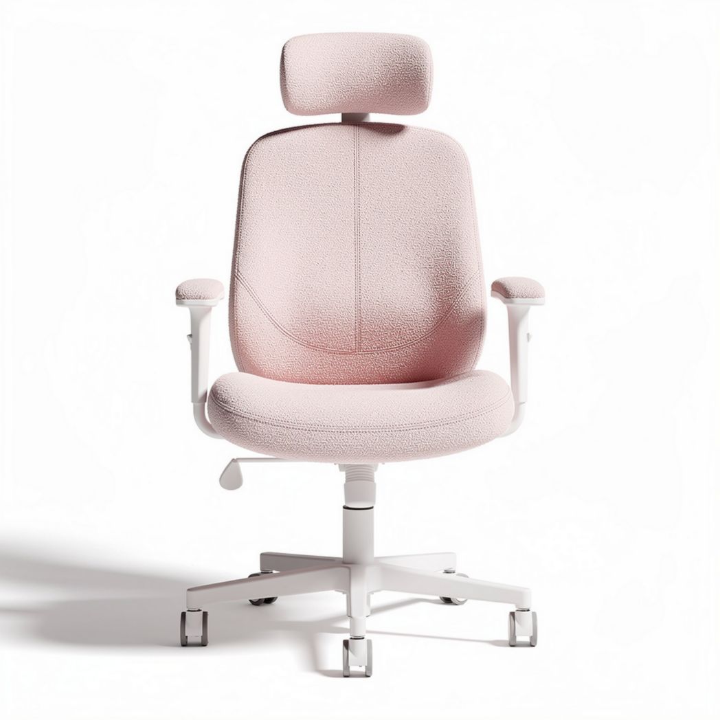 Ergonomic office chair with adjustable headrest and pink textured fabric 65 x 60 x 110cm