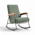 Rocking chair with wooden armrests and soft green fabric upholstery 70 x 70 x 90cm