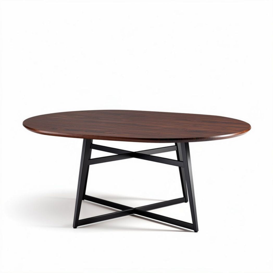 Wooden oval coffee table with black metal legs 150 x 90 x 75cm