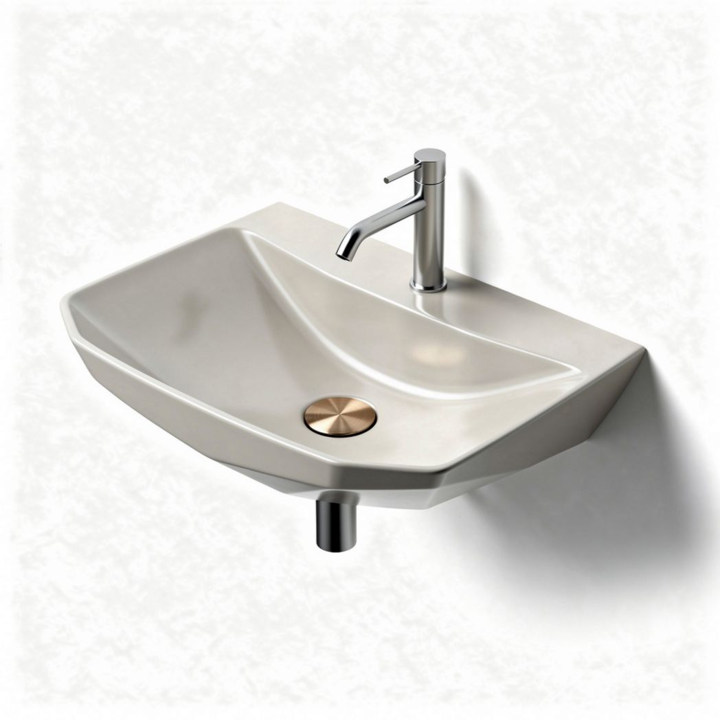 Ceramic wall-mounted sink with brushed gold faucet 40 x 30 x 15cm