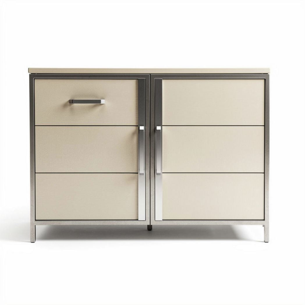 Modern storage cabinet with four drawers and brushed metal frame 100 x 45 x 75cm