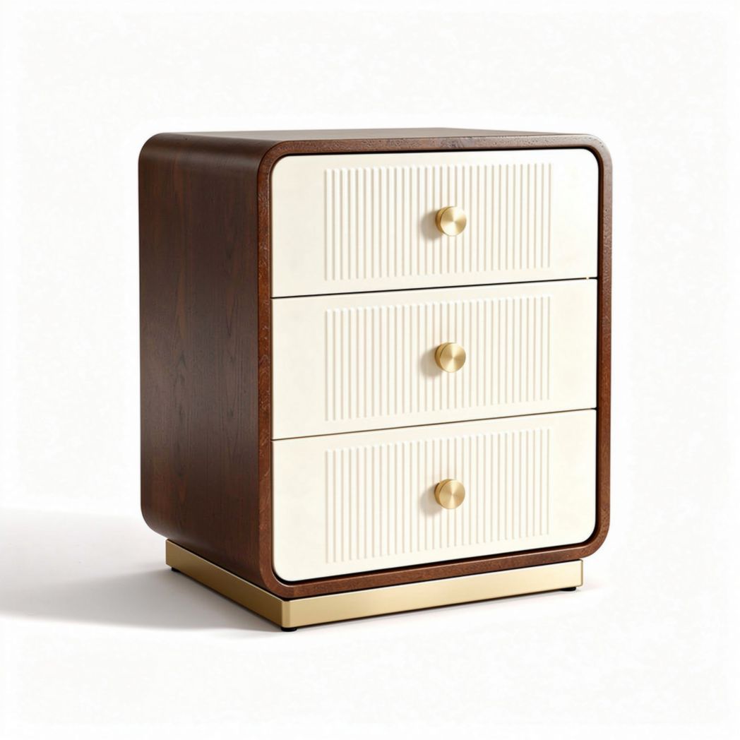 3-drawer nightstand with wood finish and cream panels 50 x 40 x 60cm
