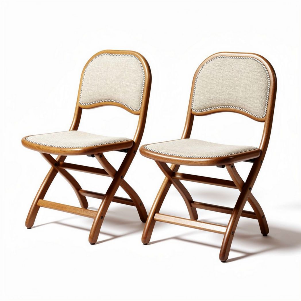 Folding chairs with linen seat upholstery and wooden frame 45 x 40 x 80cm