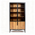 Wood and metal display cabinet with glass doors and adjustable shelves 80 x 40 x 180cm