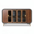 Wooden sideboard with four glass doors and golden accents 150 x 45 x 80cm