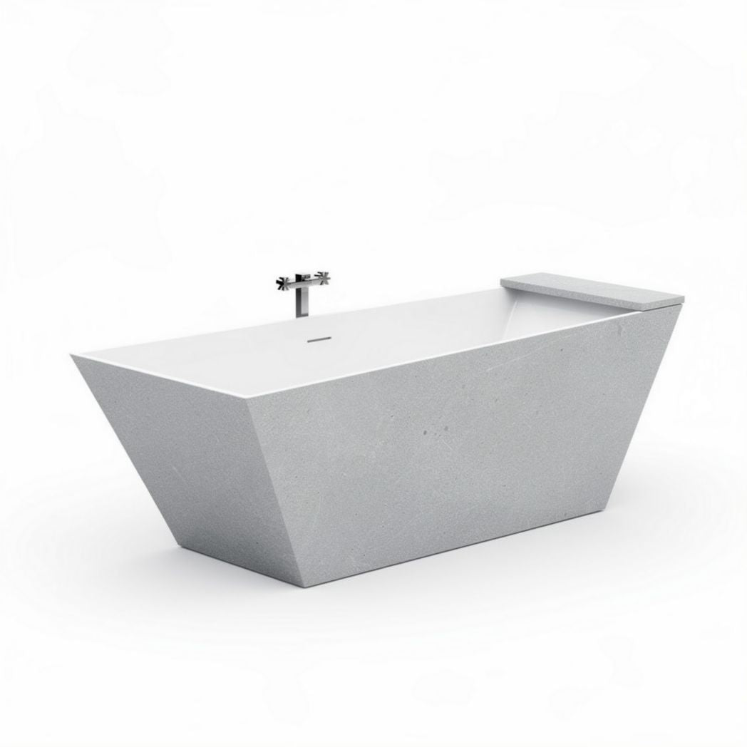 Freestanding geometric bathtube in white stone finish 180 x 80 x 60cm
