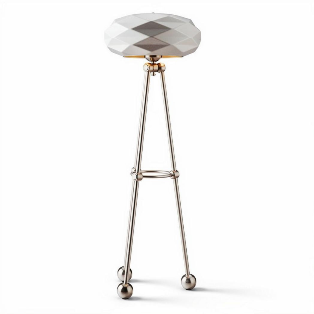 Geometric floor lamp with metallic base and white shade 30 x 30 x 120cm